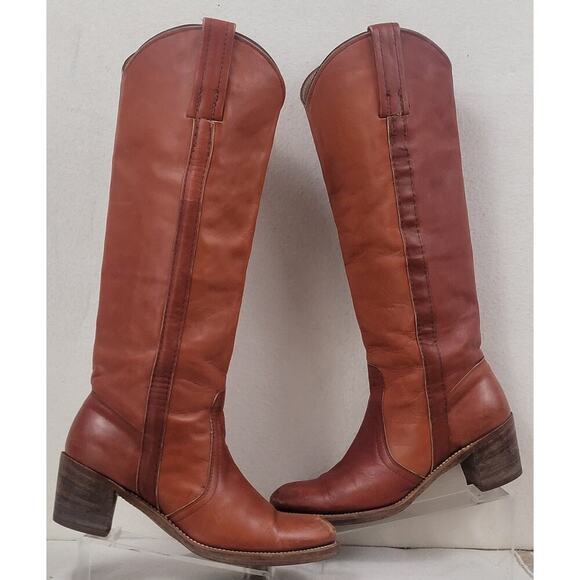 Frye Shoes - Vintage Frye Tan Leather Pull-on Campus Boots Black Label 1960's - 70's Size 7.5